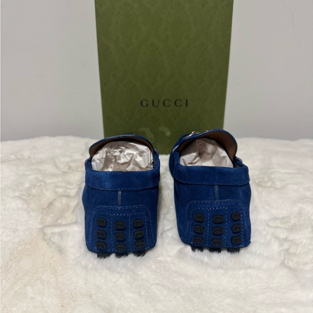 Gucci Men's Navy Suede Horsebit Drivers - Picture 2 of 6